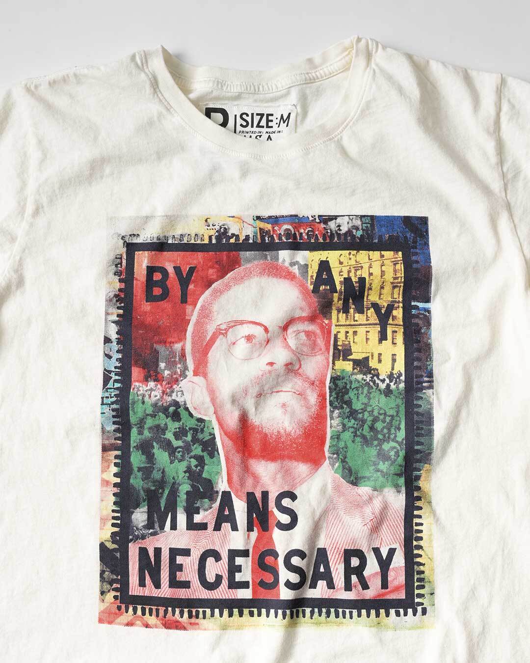 BHT - Malcolm X 'By Any Means' White Tee - Image 2