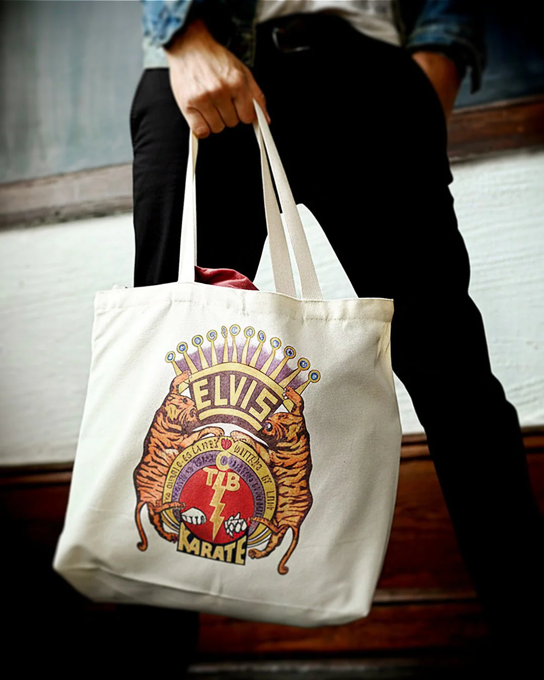 Elvis TCB Karate Ivory Tote Bag - Image 4
