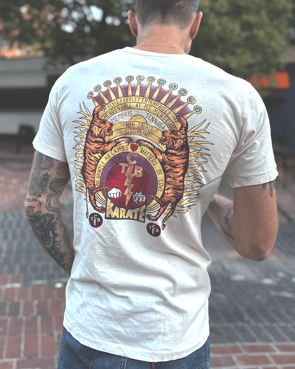 Elvis TCB Tiger Crest Vintage White Tee - Image 2