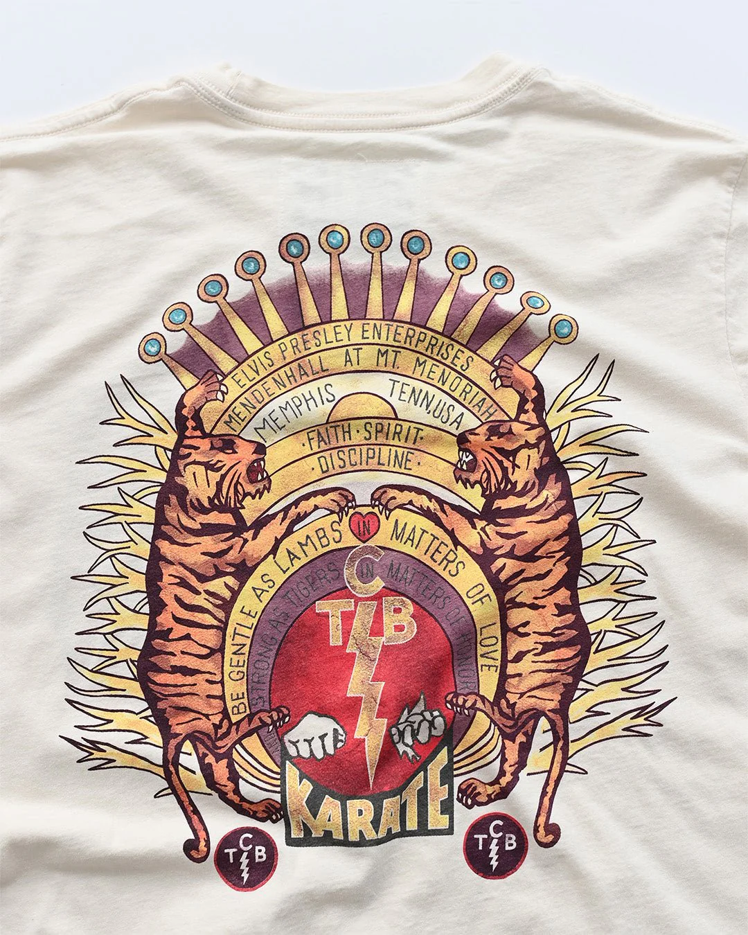 Elvis TCB Tiger Crest Vintage White Tee - Image 3