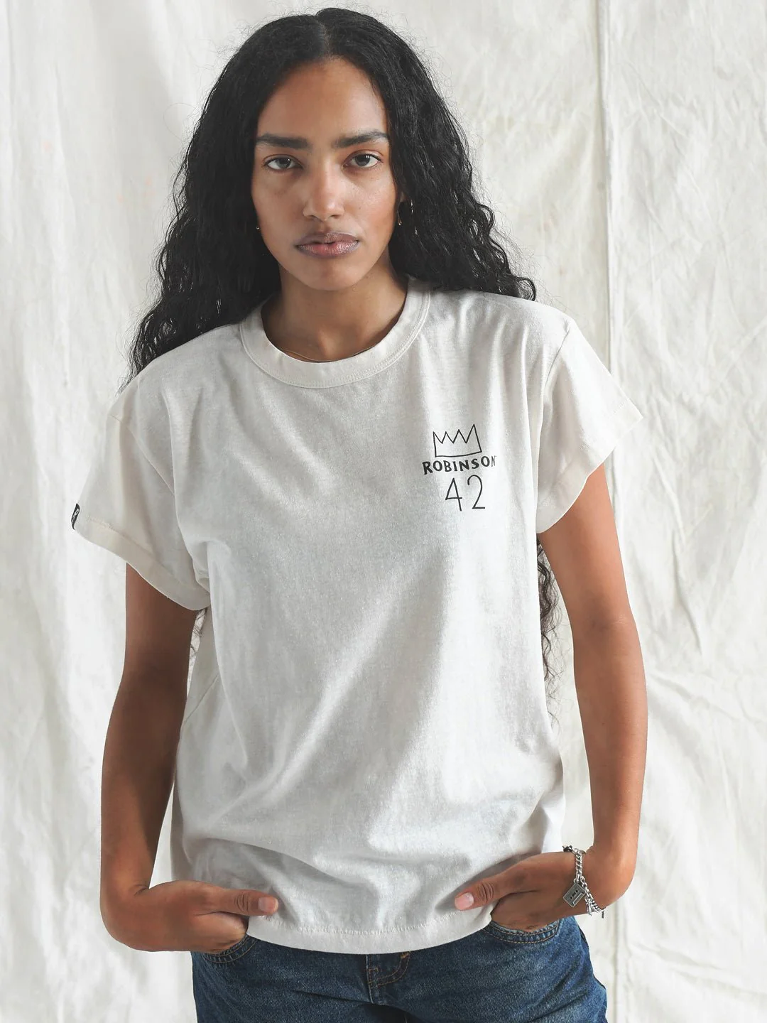 Jackie Robinson Vintage #42 Women's White Tee - Image 3