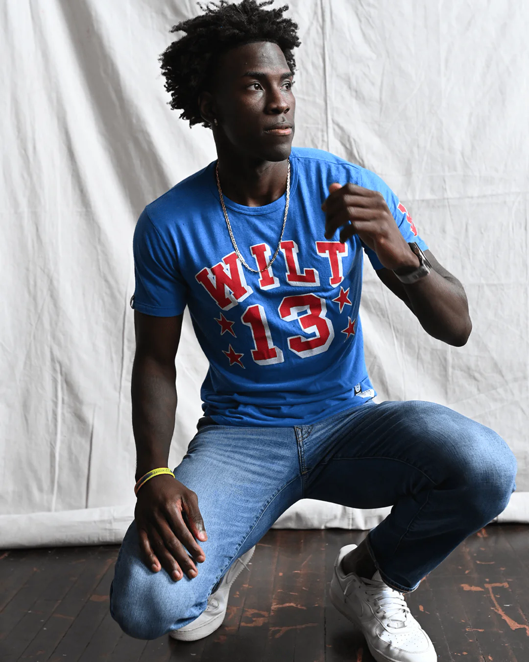 KU - Wilt Chamberlain #13 Blue Triblend Tee - Image 5