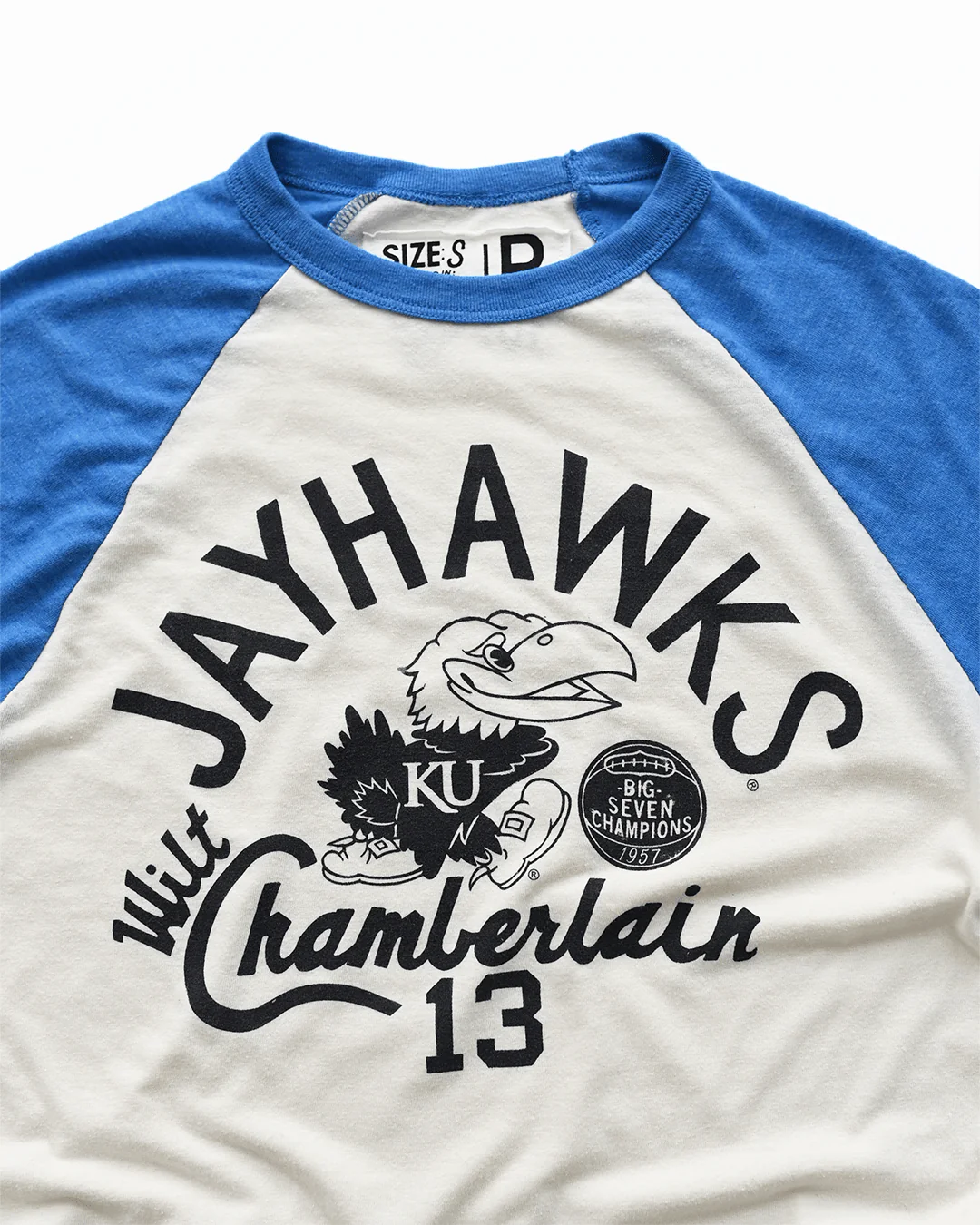 KU - Wilt Jayhawks #13 Blue Raglan Tee - Image 6