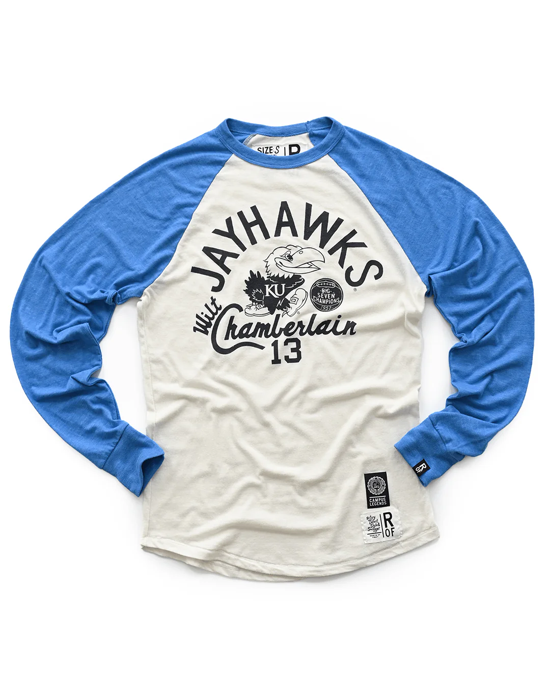 KU - Wilt Jayhawks #13 Blue Raglan Tee - Image 7