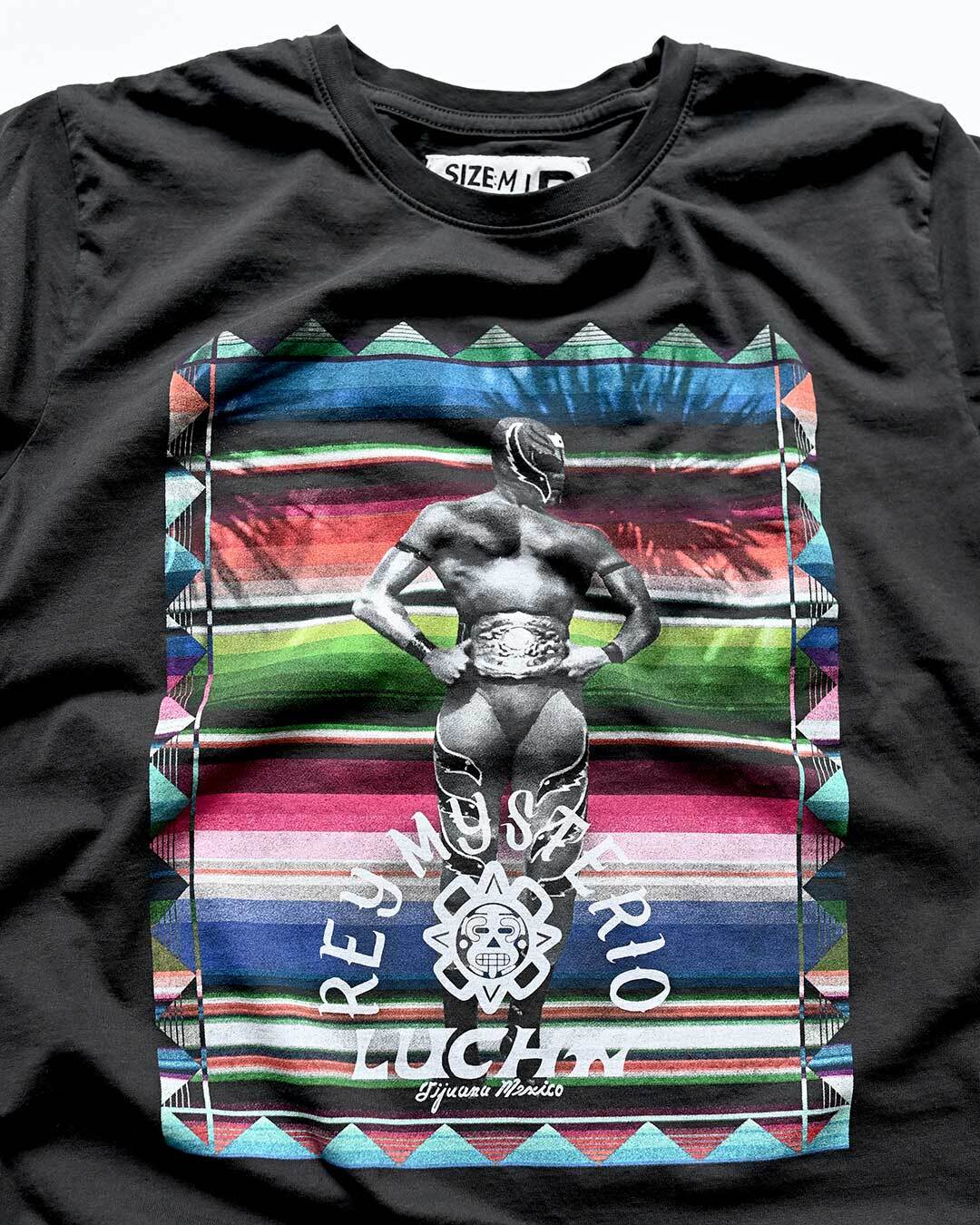 Rey Mysterio Serape Photo Black Tee - Image 2
