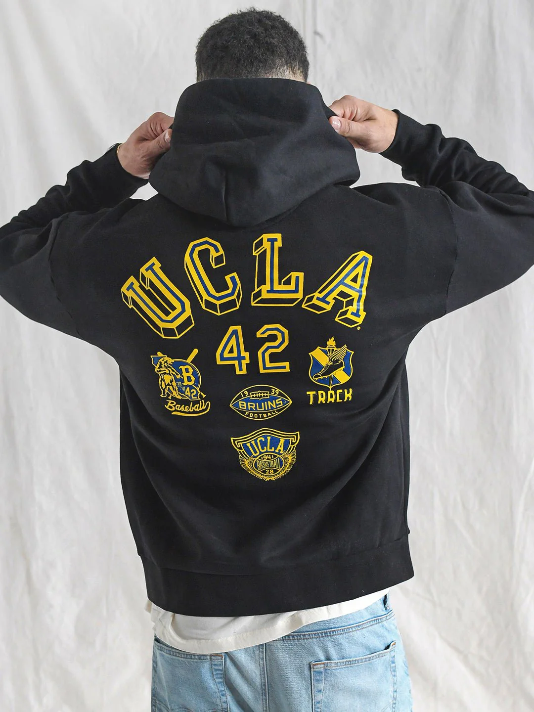 UCLA - Jackie Robinson 4-Sport Star Black Heavyweight PO Hoody - Image 2